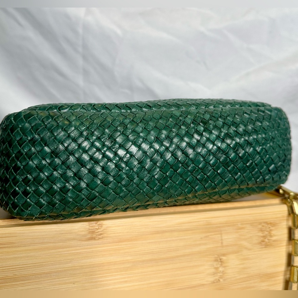 CLARE V Midi Sac Basketweave Leather Emerald Green Evergreen Crossbody Bag - Picture 6 of 9